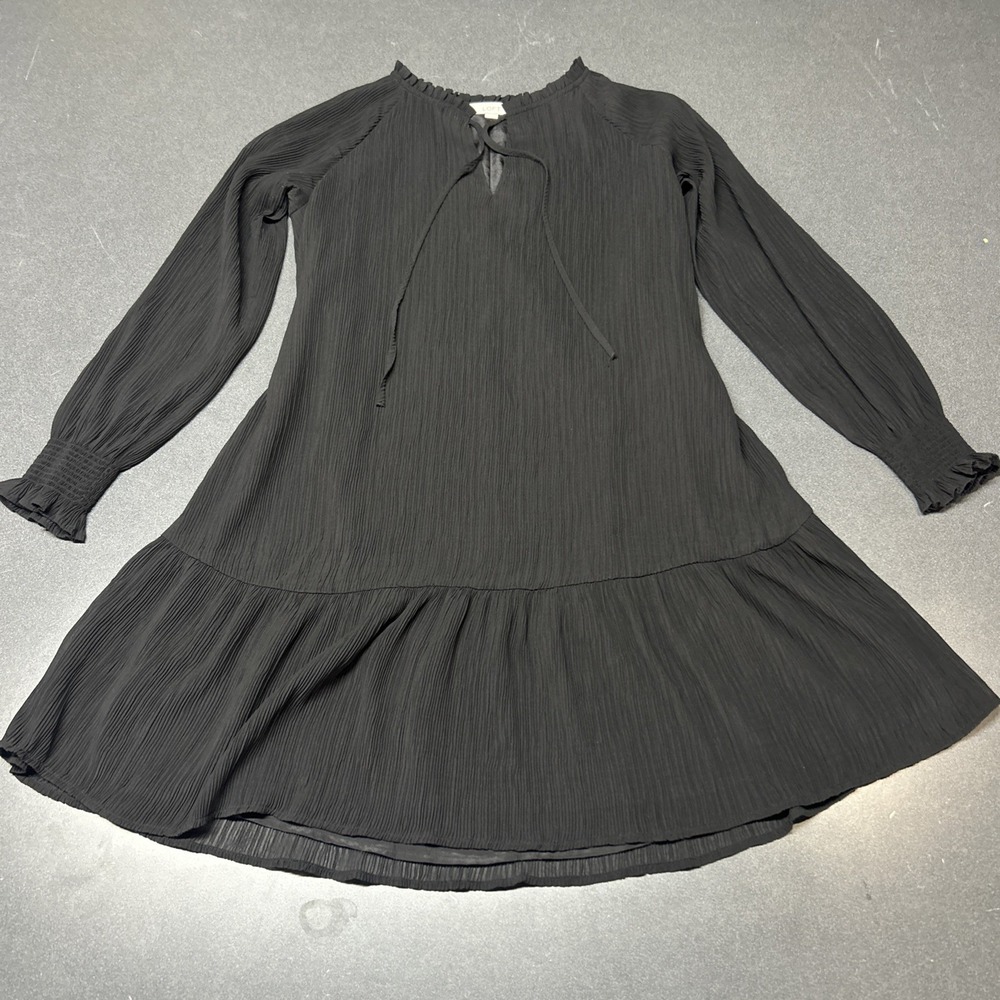 Ann Taylor Loft Dress Size S Black Long Sleeve Shift Lined Smocked Cuffs